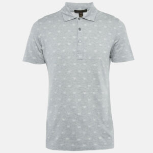Louis Vuitton Grey Monogram Intarsia Jersey Polo T-Shirt M