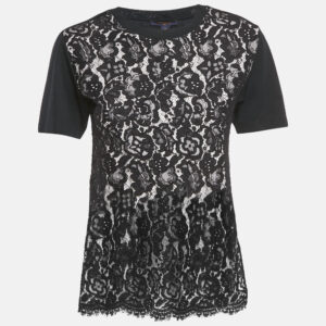 Louis Vuitton Black Cotton Lace Overlay Crew Neck T-Shirt XS
