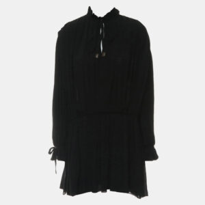 Louis Vuitton Black Silk Pleated Long Sleeve Dress FR Women 38