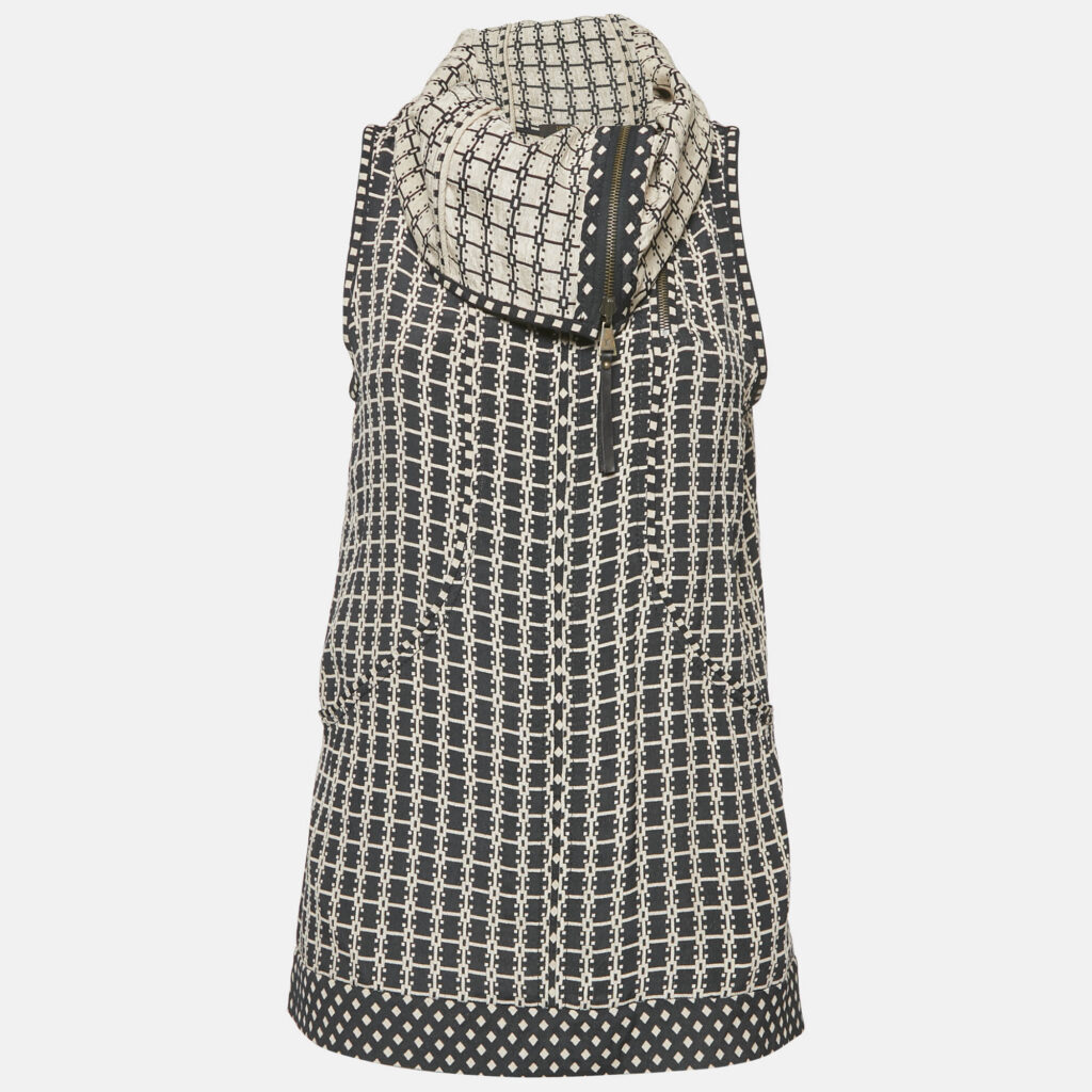 Louis Vuitton Black/Pink Patterned Crepe High Neck Top M