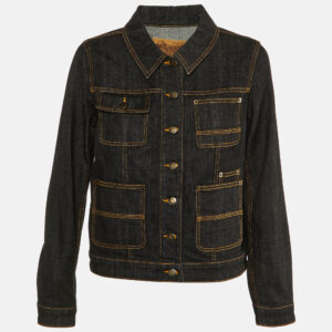 louis vuitton black denim button front jacket m