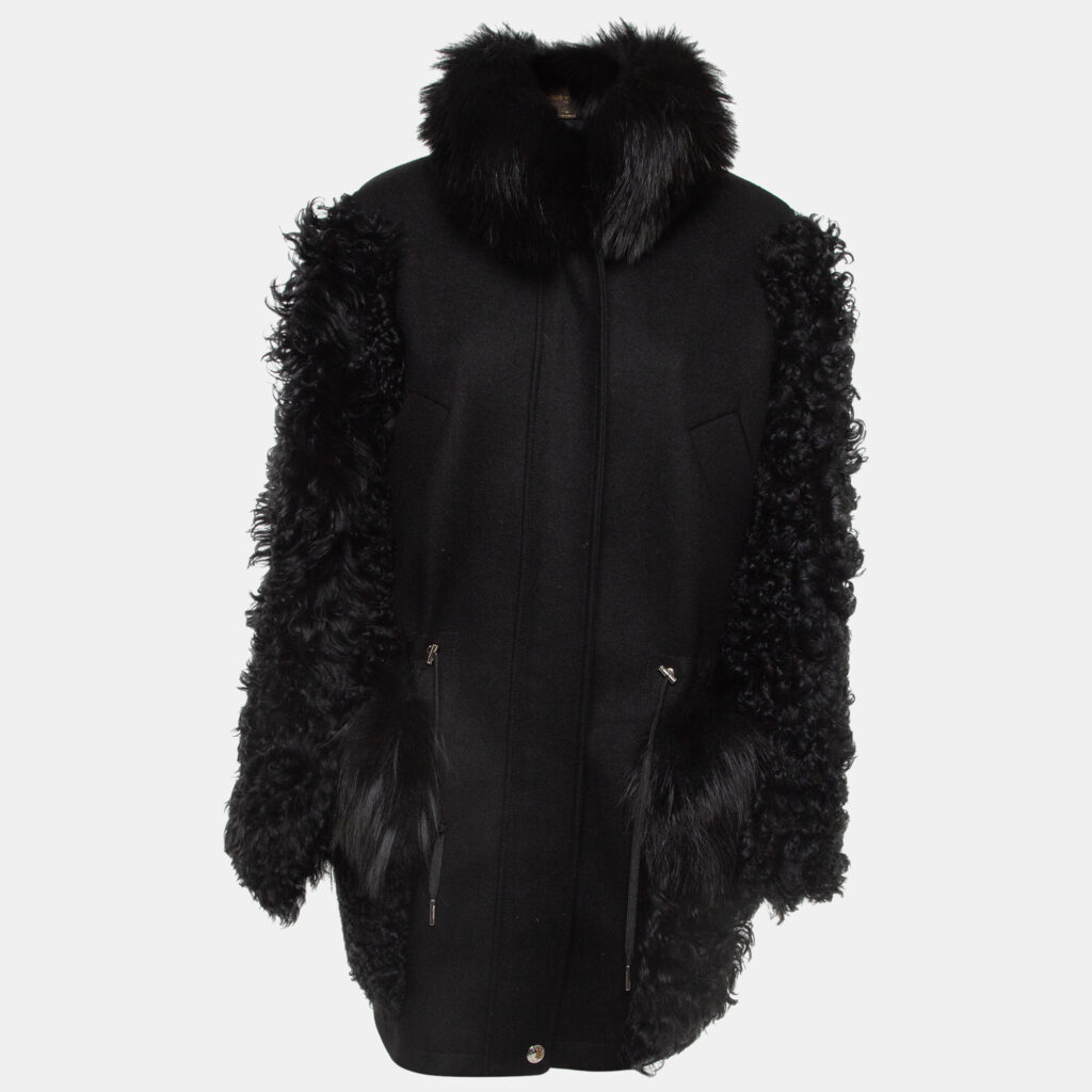 luxury-women-louis-vuitton-used-clothes-p919602-001 Louis Vuitton Black Cashmere/Fur Trimmed Oversized Parka Jacket M