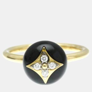 Louis Vuitton 18K Yellow Gold Diamond Onyx Color Blossom Ring Carat/0.07