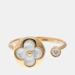 Louis Vuitton Sun Blossom 18K Rose Gold Diamond Mother of Pearl Band Ring EU 50