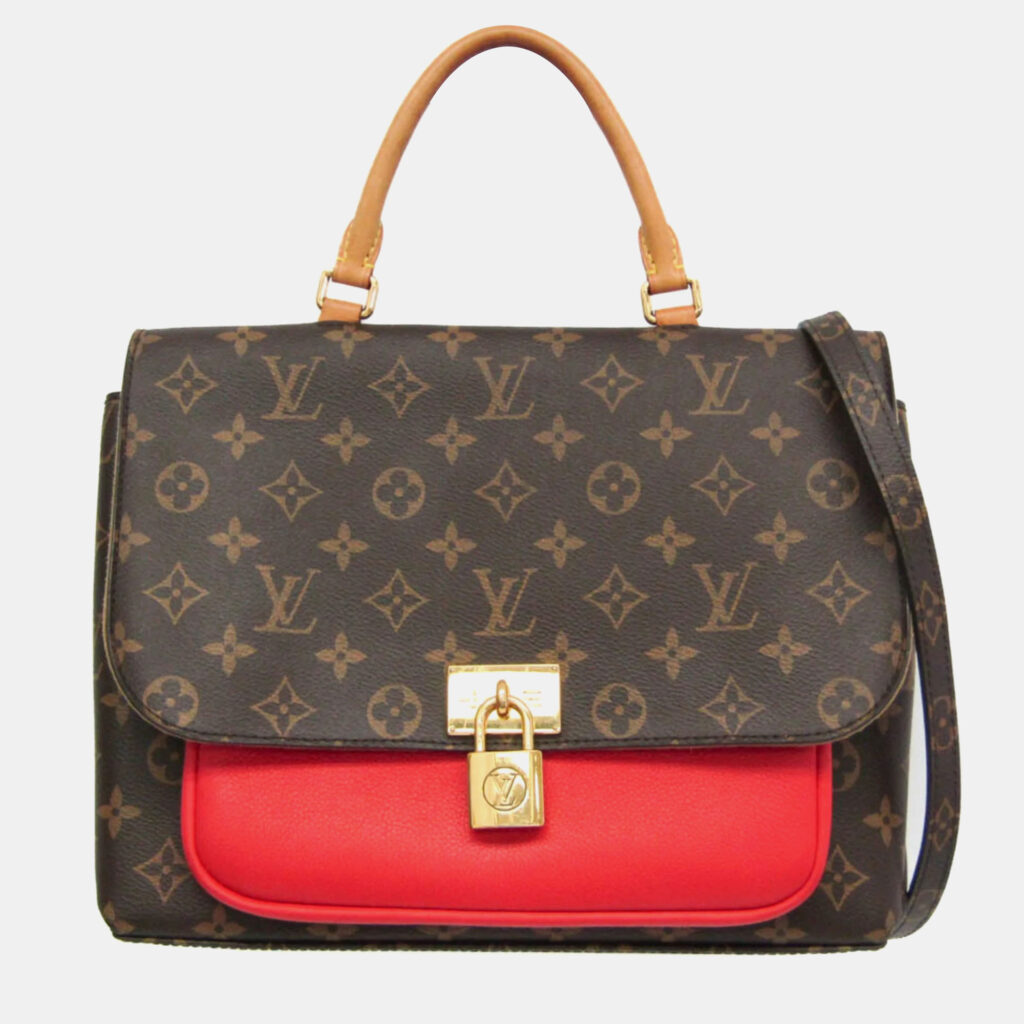 luxury-women-louis-vuitton-used-handbags-p1020571-001 Louis Vuitton Brown/Red Monogram Marignan Shoulder Bag