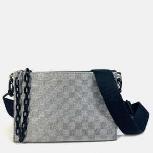 Louis Vuitton Silver Glitter Leather Damier In The Loop Trio Pouch Shoulder Bag