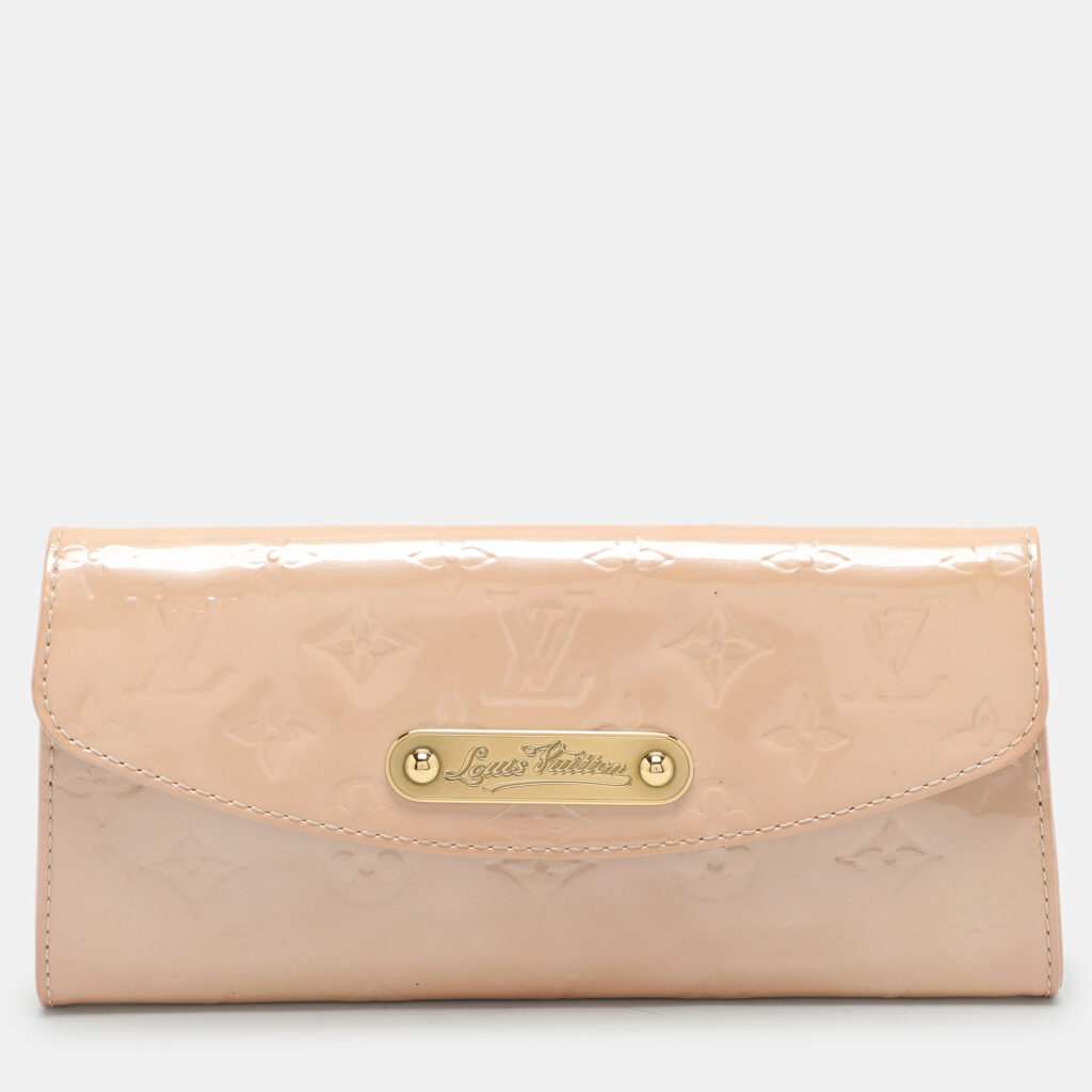 luxury-women-louis-vuitton-used-handbags-p1040378-001 Louis Vuitton Beige Monogram Vernis Leather Sunset Boulevard Clutch