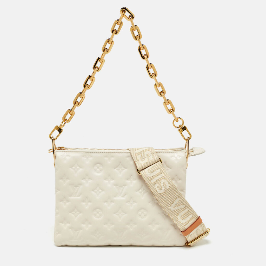 luxury-women-louis-vuitton-used-handbags-p1077264-012 Louis Vuitton Cream Monogram Embossed Leather Coussin PM Bag