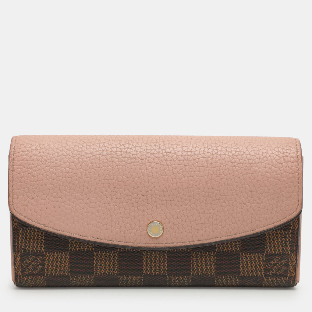 luxury-women-louis-vuitton-used-handbags-p1077744-009 Louis Vuitton Damier Ebene Canvas and Leather Normandy Continental Wallet