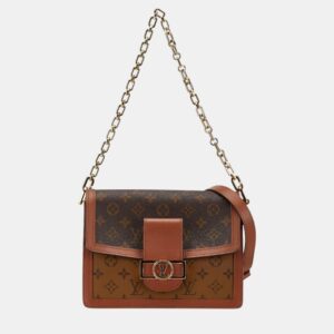 Louis Vuitton Brown Pvc Leather Monogram Reverse Dauphine Mm Chain Shoulder Bag