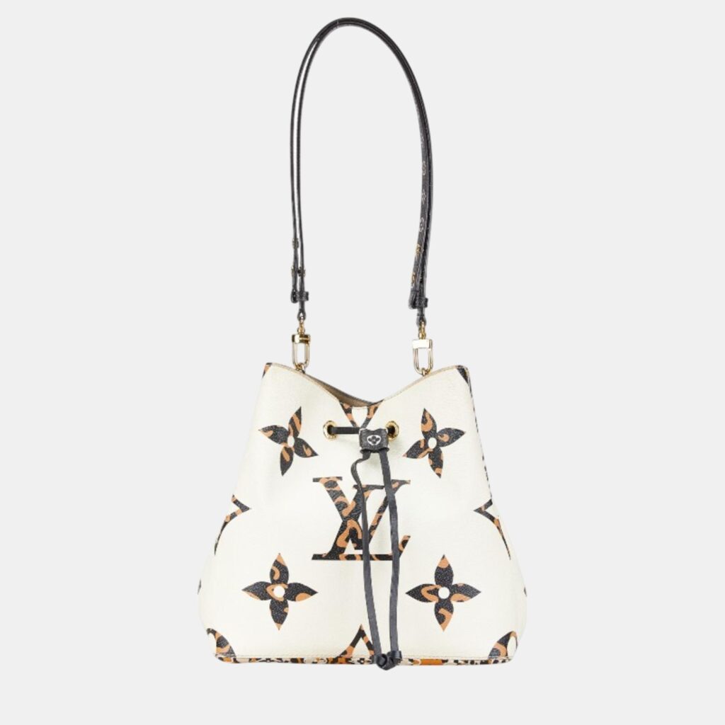 luxury-women-louis-vuitton-used-handbags-p1091948-002 Louis Vuitton Ivory Black Orange Coated Canvas Leather Monogram Jungle Neonoe Shoulder Bag