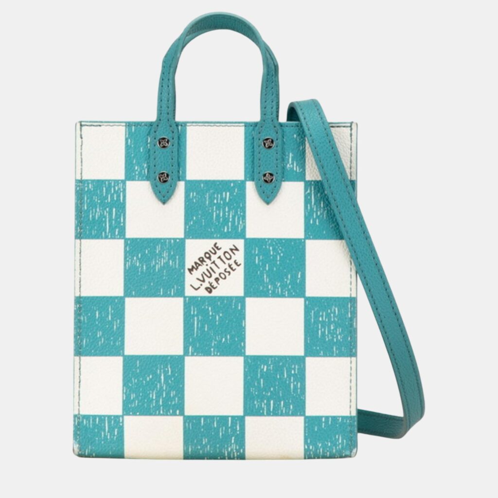 luxury-women-louis-vuitton-used-handbags-p1091959-001 Louis Vuitton Green White Damier Checkerboard Sac Plat XS Shoulder Bag