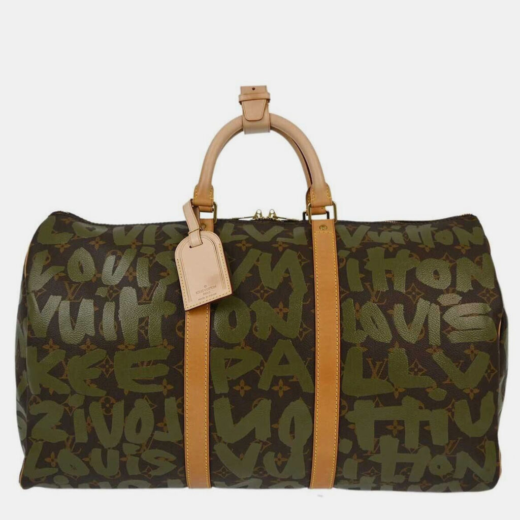 luxury-women-louis-vuitton-used-handbags-p1095771-010 Louis Vuitton Khaki Monogram Graffiti Keepall 50 Duffle Bag
