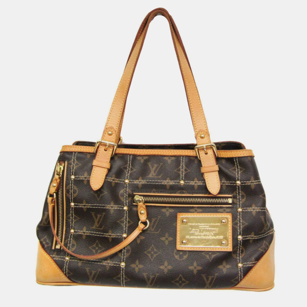 luxury-women-louis-vuitton-used-handbags-p1110975-004 Louis Vuitton Brown Monogram Canvas Rivet Shoulder Bag