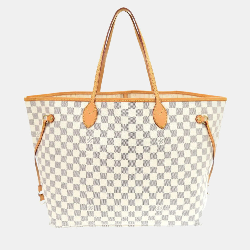 luxury-women-louis-vuitton-used-handbags-p1111560-009 Louis Vuitton White Damier Azur Canvas Neverfull GM Tote Bag