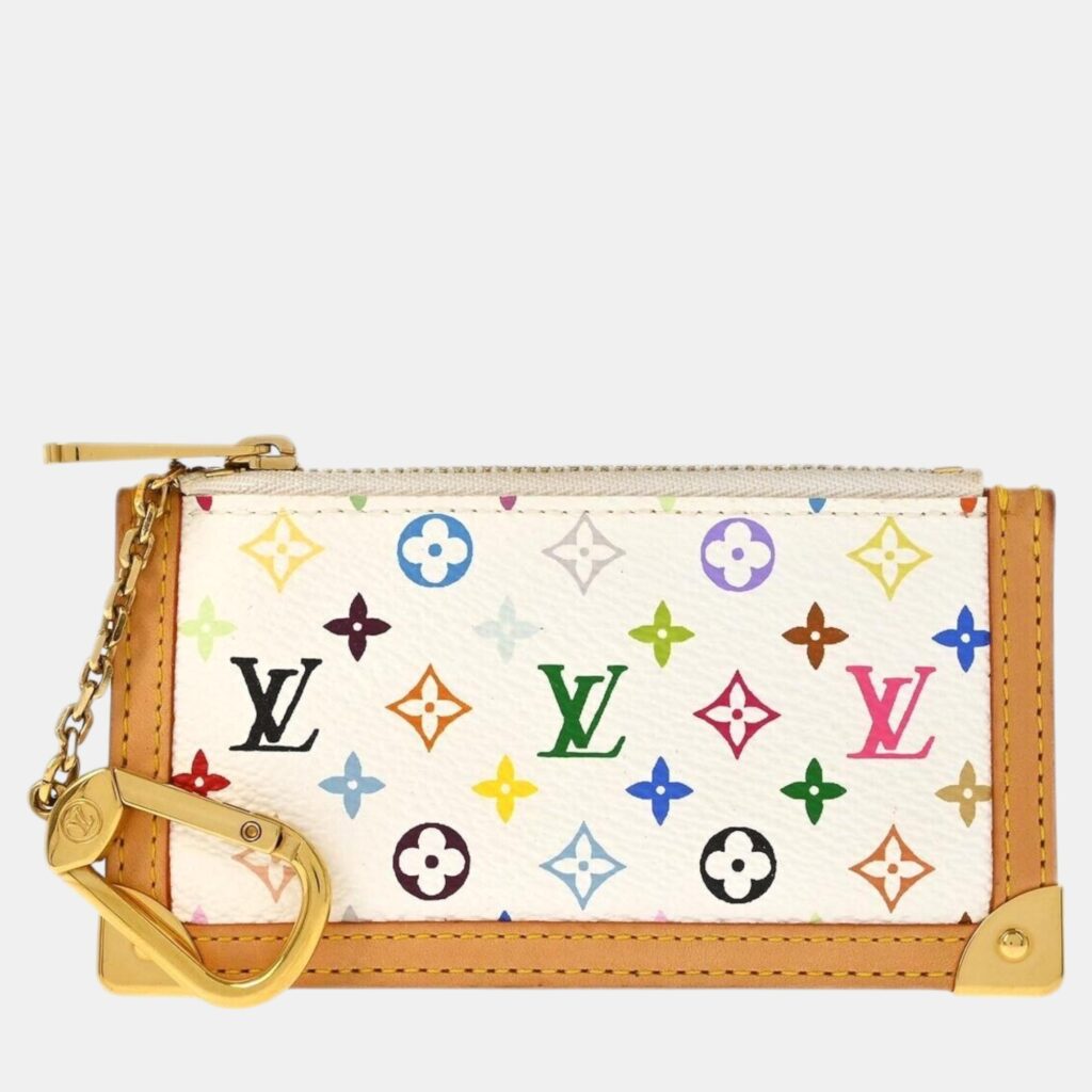 luxury-women-louis-vuitton-used-handbags-p1112253-002 Louis Vuitton White Monogram Multicolor Pochette Cles Small Coin Purse