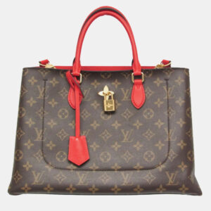 Louis Vuitton Brown/Red Monogram Canvas Flower Tote Bag