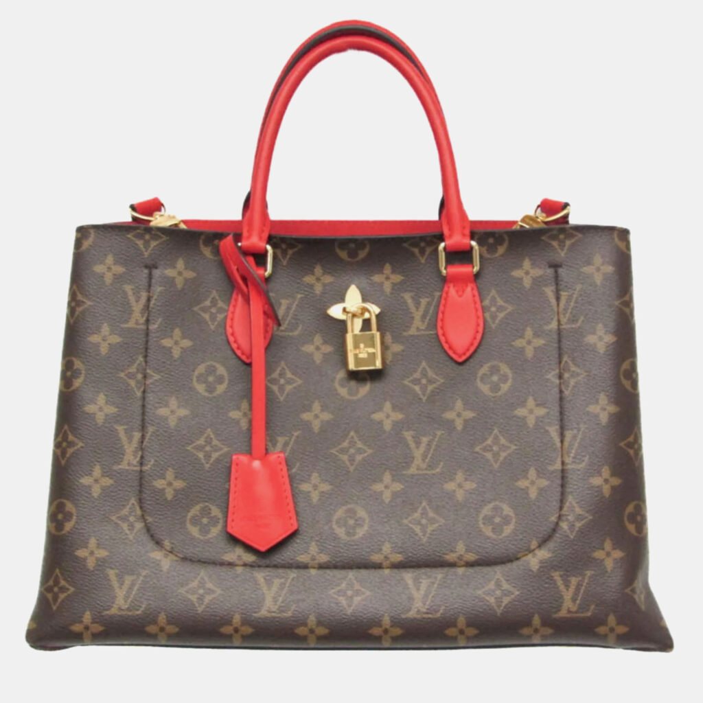 luxury-women-louis-vuitton-used-handbags-p1121608-001 Louis Vuitton Brown/Red Monogram Canvas Flower Tote Bag