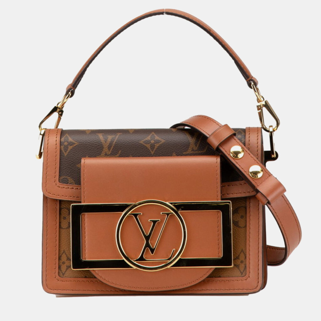 luxury-women-louis-vuitton-used-handbags-p1124370-012 Louis Vuitton Brown Monogram Canvas Dauphine Lock XL Handbag