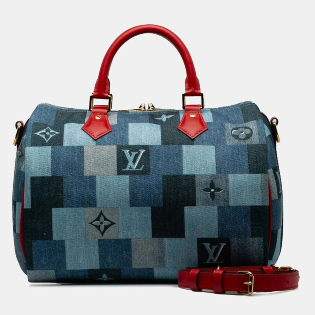luxury-women-louis-vuitton-used-handbags-p1124522-001 Louis Vuitton Monogram Denim Speedy Bandouliere 30 Square Patchwork Shoulder Bag