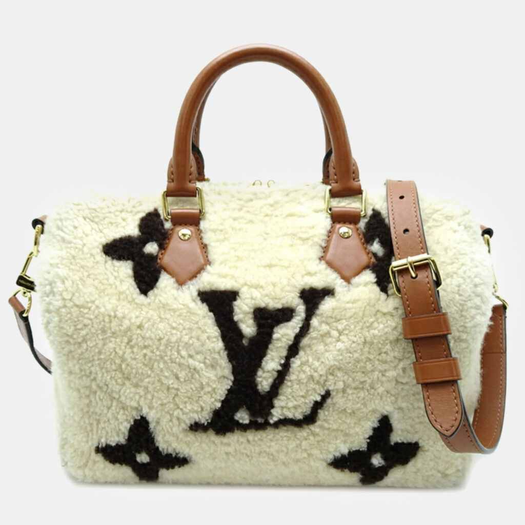 luxury-women-louis-vuitton-used-handbags-p1124526-005 Louis Vuitton Brown/White Giant Monogram Speedy Bandouliere 25 Handbag