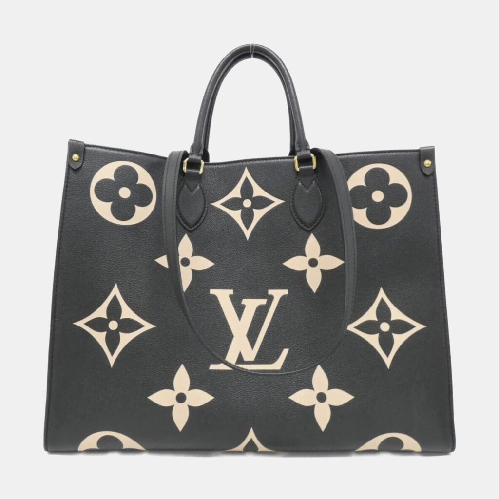 luxury-women-louis-vuitton-used-handbags-p1128460-005 Louis Vuitton Beige Black Monogram Empreinte Leather OnTheGo GM Handbag