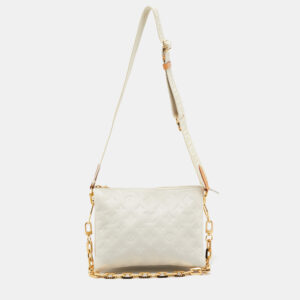 Louis Vuitton Cream Monogram Embossed Leather Coussin PM Bag