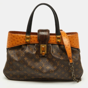 Louis Vuitton Ostrich, Snakeskin Trim and Monogram Canvas Waltz Oskar Bag