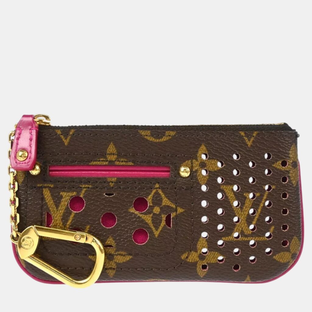 luxury-women-louis-vuitton-used-handbags-p1132601-002 Louis Vuitton Brown/Pink Monogram Perforated Canvas Coin Purse Bag