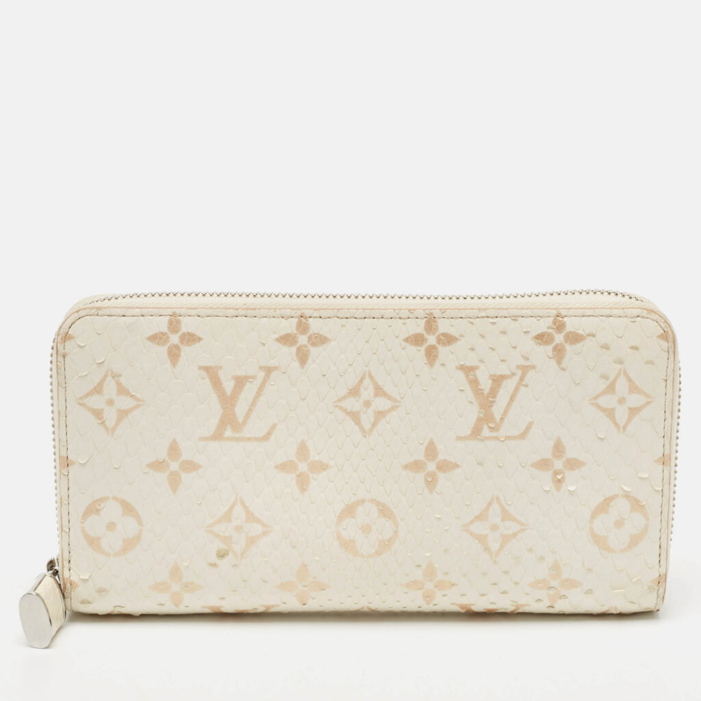 luxury-women-louis-vuitton-used-handbags-p1134127-012 Louis Vuitton White/Gold Monogram Python Zippy Wallet