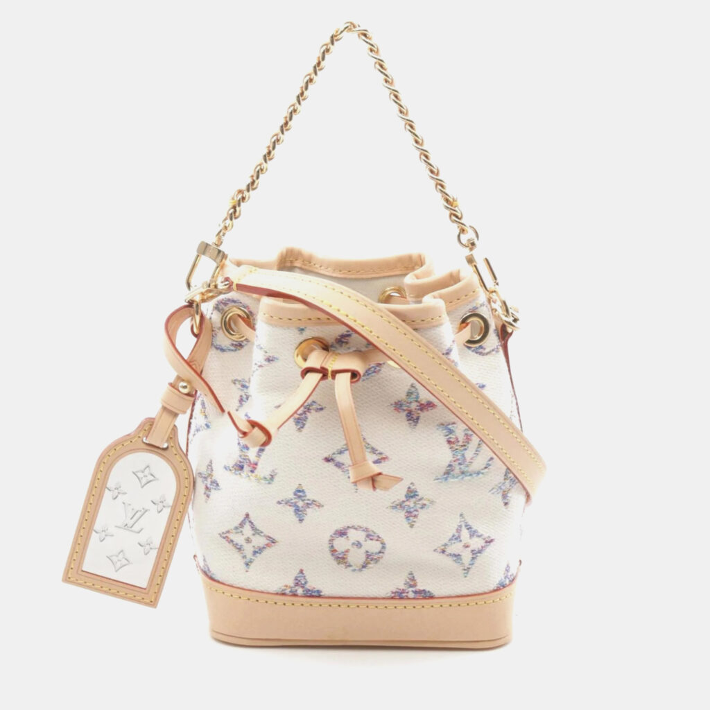 luxury-women-louis-vuitton-used-handbags-p1141271-006 Louis Vuitton White Canvas Leather Nano Noe Monogram Jacquard Handbag