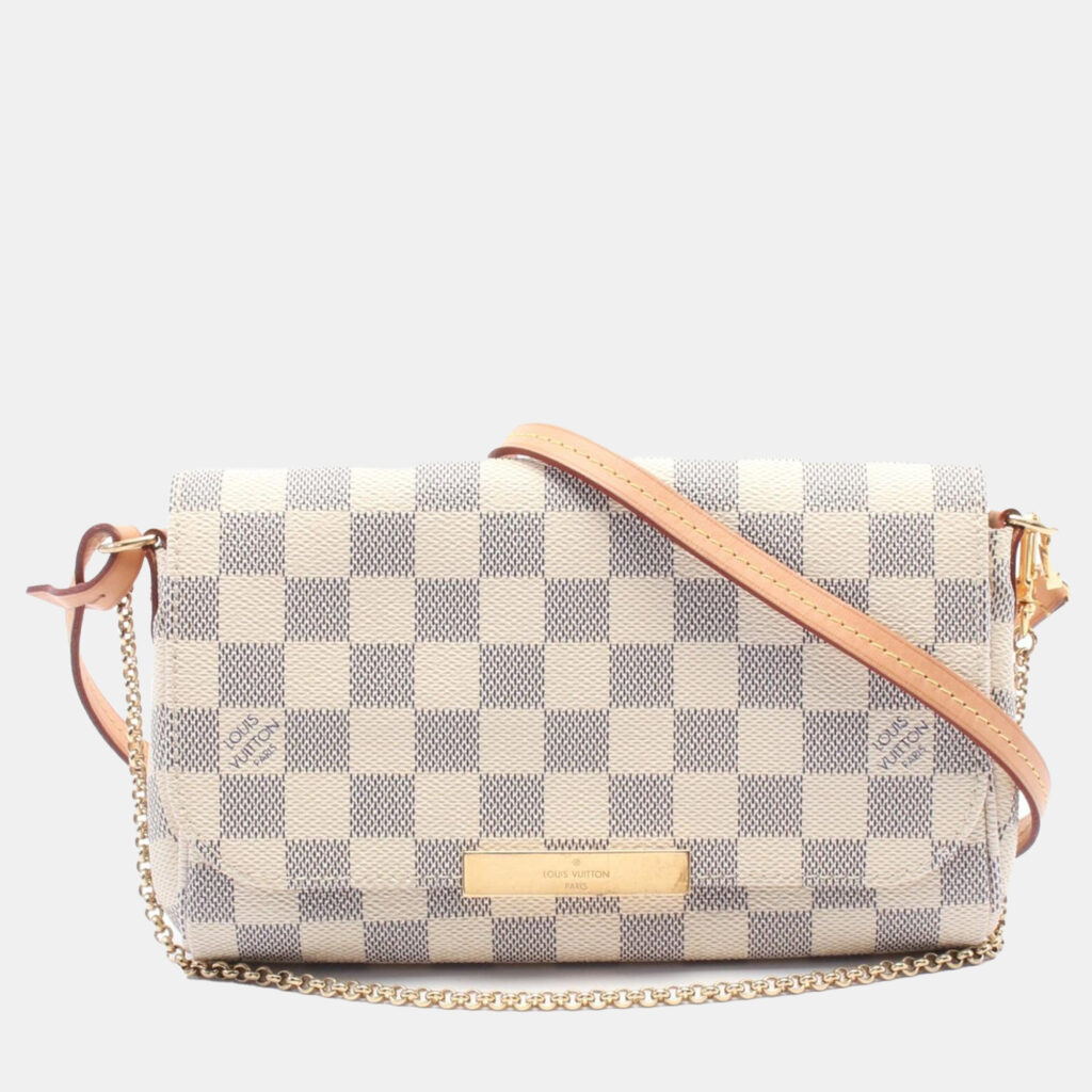 luxury-women-louis-vuitton-used-handbags-p1146905-003 Louis Vuitton White Damier Azur Canvas Favorite PM Crossbody Bag