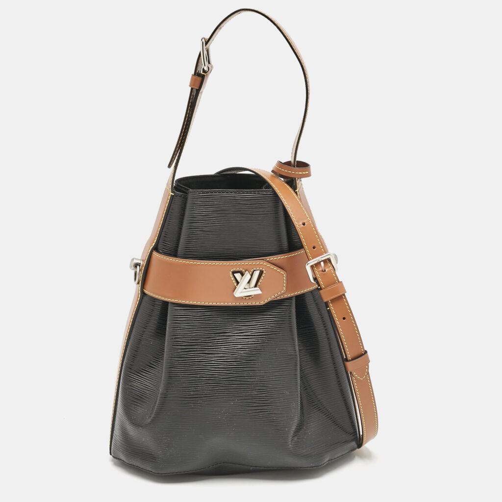 luxury-women-louis-vuitton-used-handbags-p1150215-006 Louis Vuitton Black/Brown Epi Leather Twist Bucket Bag