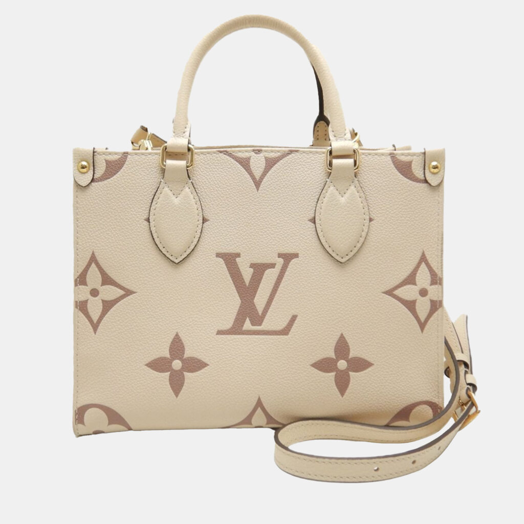 luxury-women-louis-vuitton-used-handbags-p1150783-010 Louis Vuitton Cream Bicolor Monogram Empreinte Leather OnTheGo PM Tote Bag