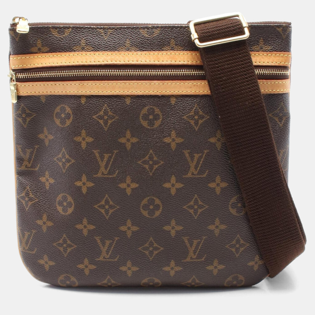 luxury-women-louis-vuitton-used-handbags-p1151618-009 Louis Vuitton Brown Monogram Canvas Pochette Bosphore Crossbody Bag