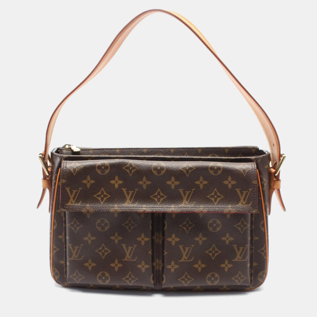 luxury-women-louis-vuitton-used-handbags-p1151619-008 Louis Vuitton Brown Monogram Canvas Vivacite GM Shoulder Bag
