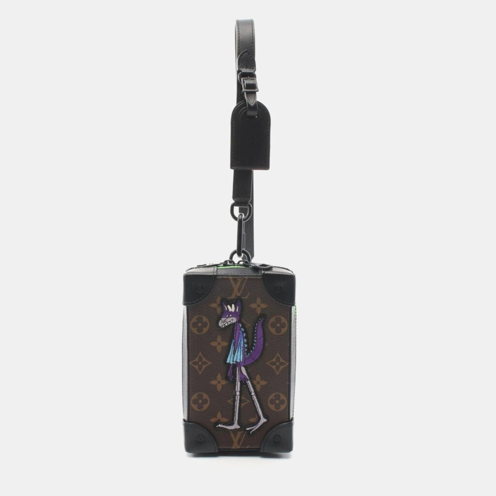 luxury-women-louis-vuitton-used-handbags-p1151703-008 Louis Vuitton Black Brown Monogram Macassar Soft Trunk Phone Box Bag