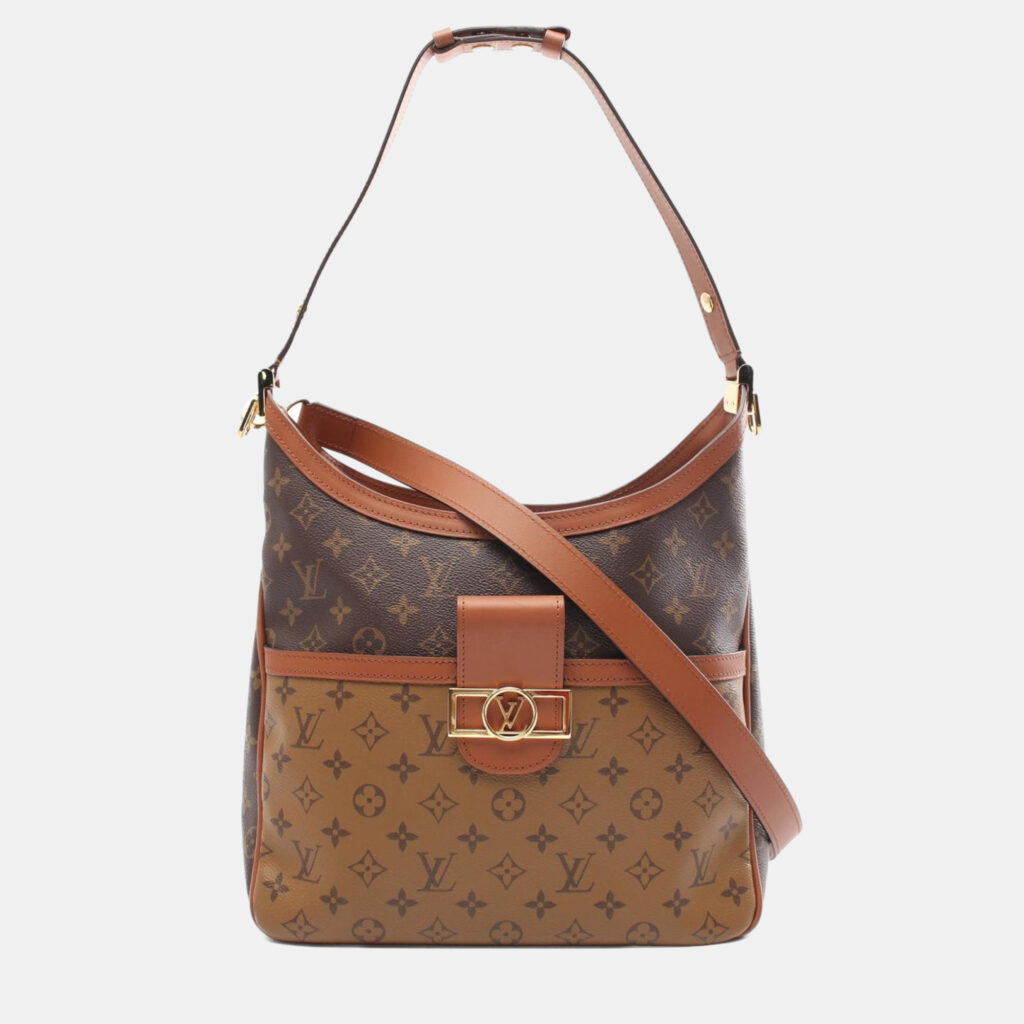 luxury-women-louis-vuitton-used-handbags-p1153567-009 Louis Vuitton Brown/Beige Monogram Canvas Dauphine MM Shoulder Bag