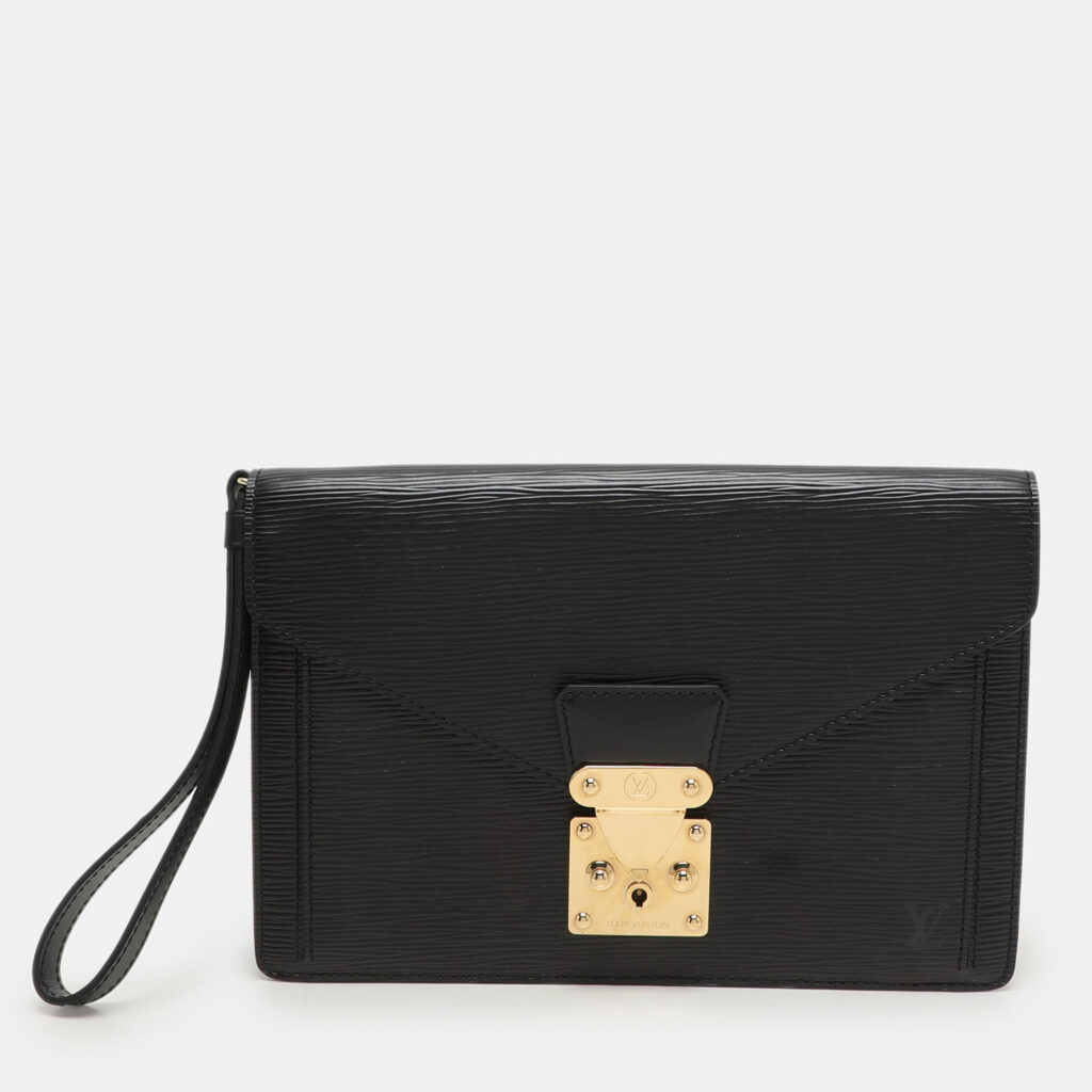 luxury-women-louis-vuitton-used-handbags-p1156583-010 Louis Vuitton Black Epi Leather Sellier Dragonne Clutch