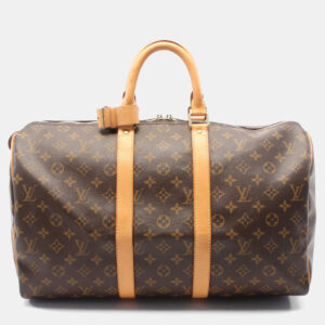Louis Vuitton Keepall 45 Travel Hand Bag Monogram Leather Brown
