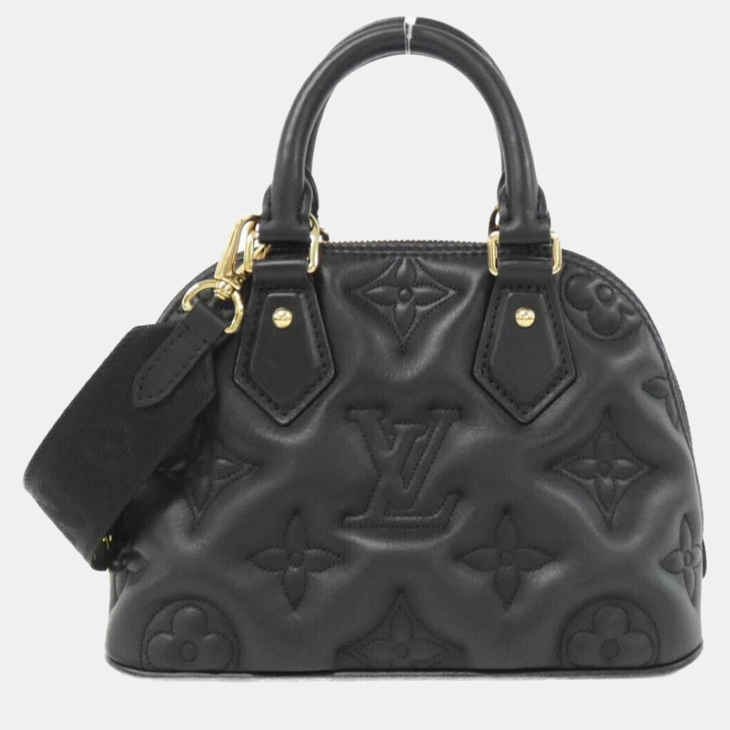 luxury-women-louis-vuitton-used-handbags-p1157327-006 Louis Vuitton Black Bubblegram Leather Alma Soft BB Handbag