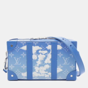 Louis Vuitton Blue White Coated Canvas Leather Soft Trunk Wallet Shoulder Bag