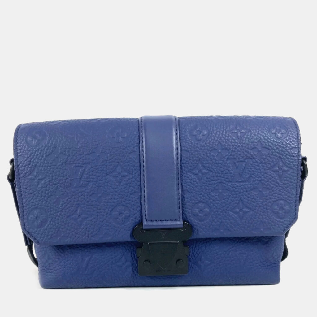 luxury-women-louis-vuitton-used-handbags-p1157355-013 Louis Vuitton Blue Taurillon Leather Monogram S-Cape Messenger Bag