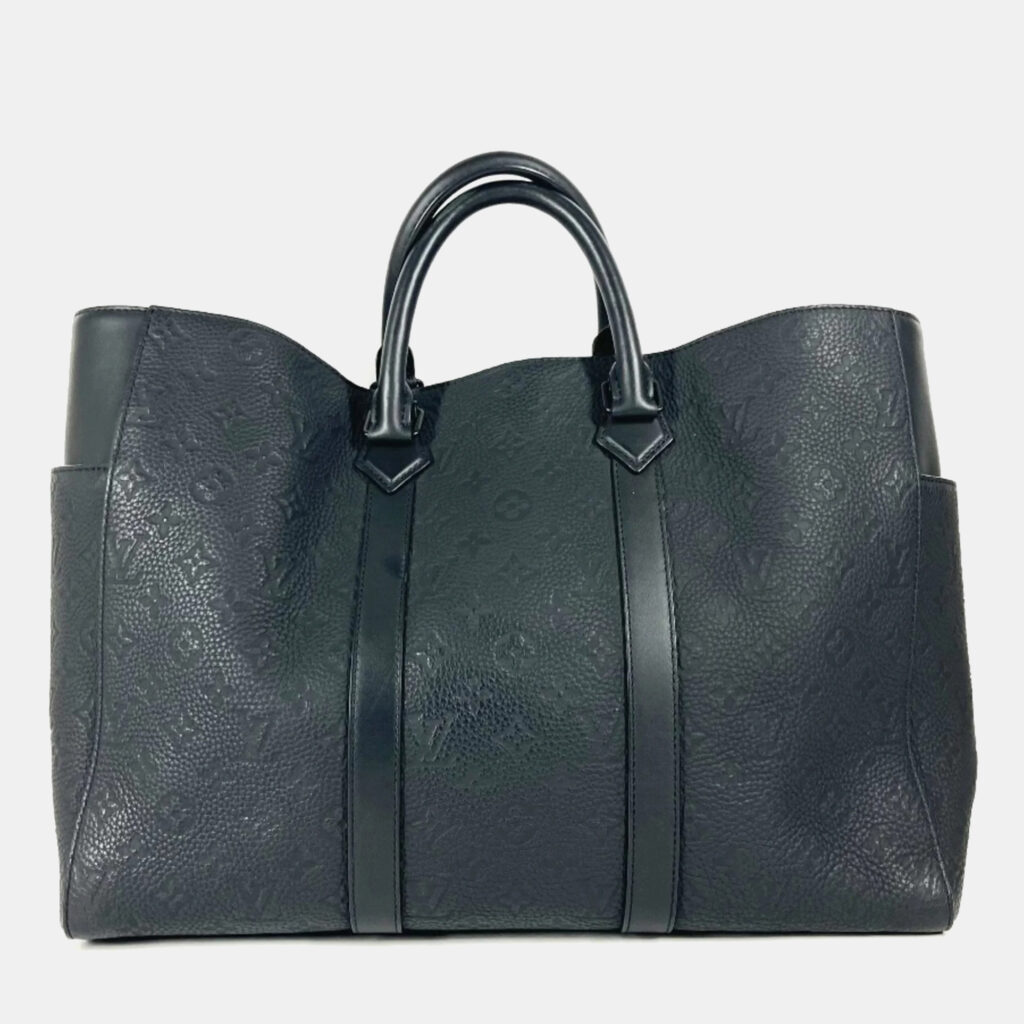 luxury-women-louis-vuitton-used-handbags-p1157356-017 Louis Vuitton Black Taurillon Leather Monogram Sac Plat 24H Tote Bag