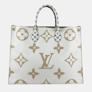 Louis Vuitton Kaki Beige Coated Canvas Monogram Giant Onthego GM Tote Bag