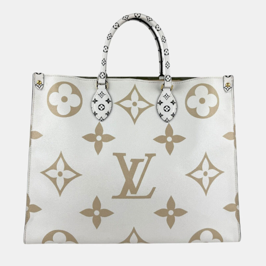 luxury-women-louis-vuitton-used-handbags-p1157452-004 Louis Vuitton Kaki Beige Coated Canvas Monogram Giant Onthego GM Tote Bag