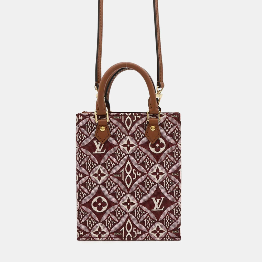 luxury-women-louis-vuitton-used-handbags-p1157736-002 Louis Vuitton Bordeaux Monogram Jacquard Canvas Since 1854 Petit Sac Plat Tote Bag