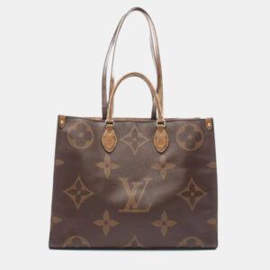 Louis Vuitton Brown Beige Monogram Giant Reverse OnTheGo GM Tote Bag