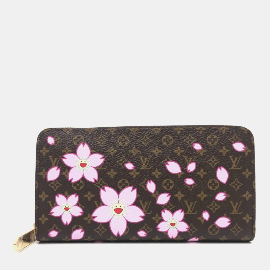 luxury-women-louis-vuitton-used-handbags-p1158928-002 Louis Vuitton Brown Monogram Canvas Takashi Murakami Cherry Blossom Long Zippy Wallet
