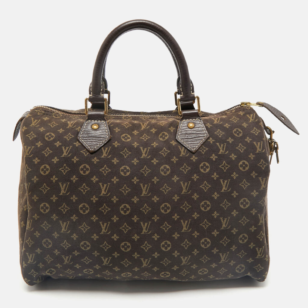 luxury-women-louis-vuitton-used-handbags-p1160071-013 Louis Vuitton Fusain Monogram Mini Lin Canvas Speedy 30 Bag